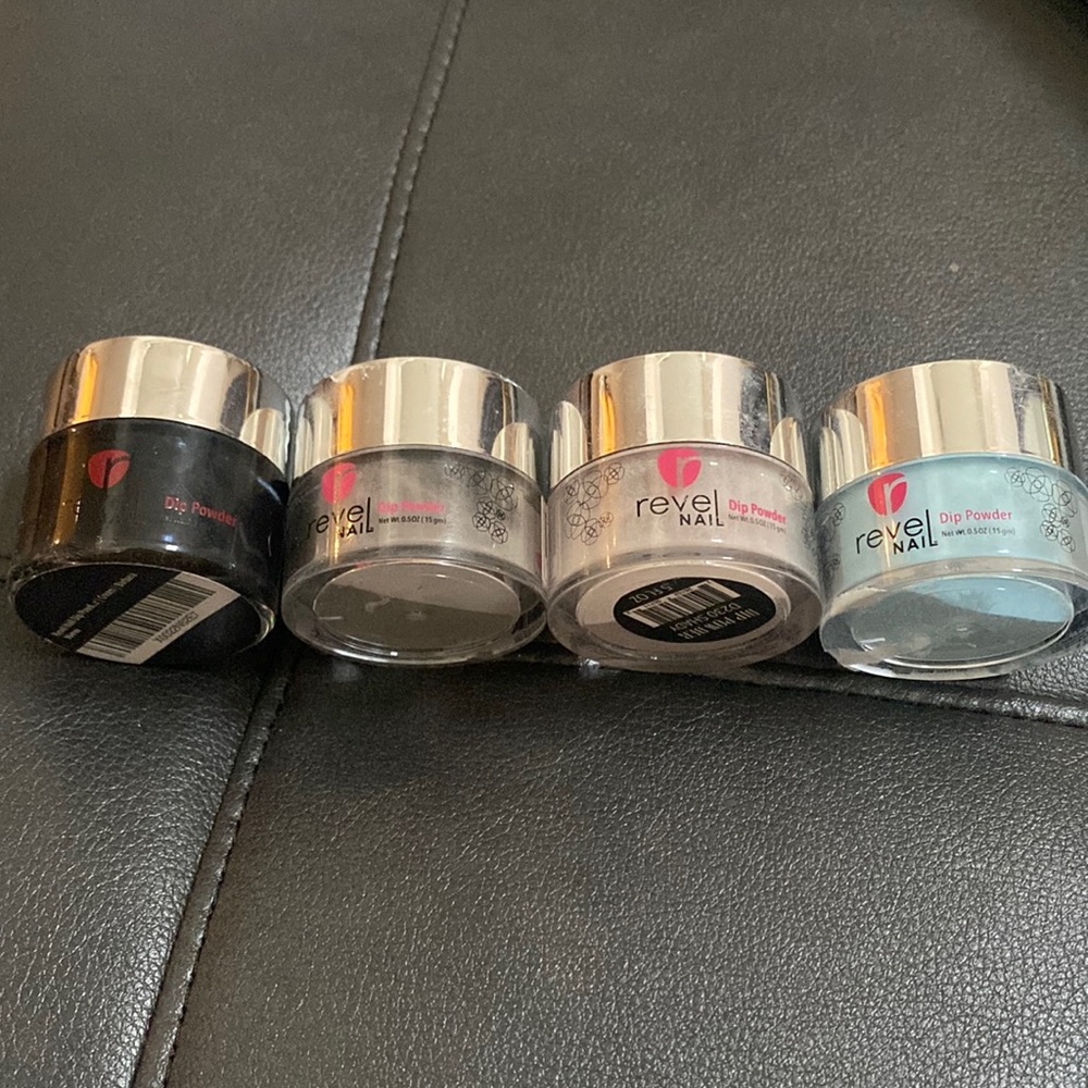 4 small Revel nail dip powder pots